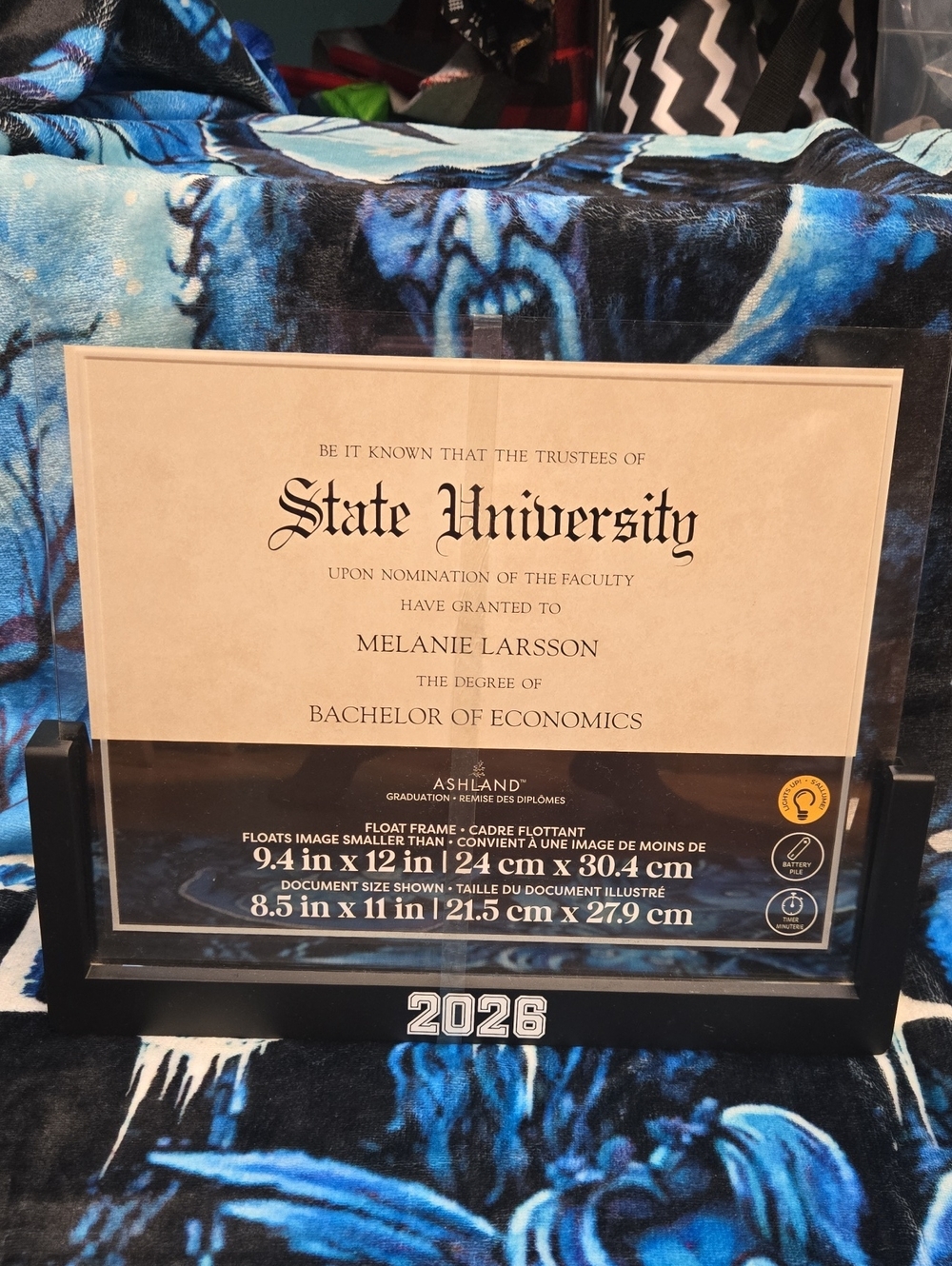 🌞Ashland Black Floating Diploma Frame with Silver 2026 Accent 9.4x12